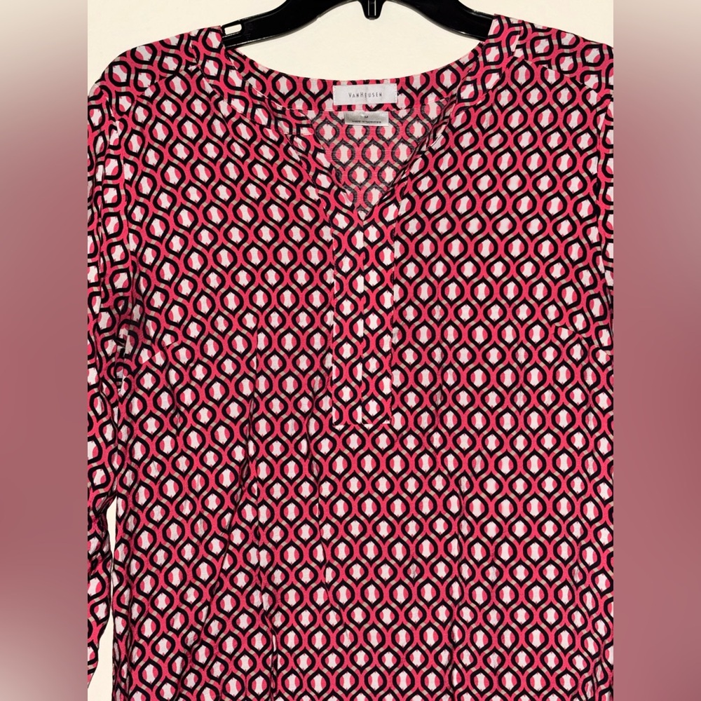 Van Heusen Pink, Tan and Black Geometric Top Shirt Long Sleeves V-Neck - Picture 2 of 5